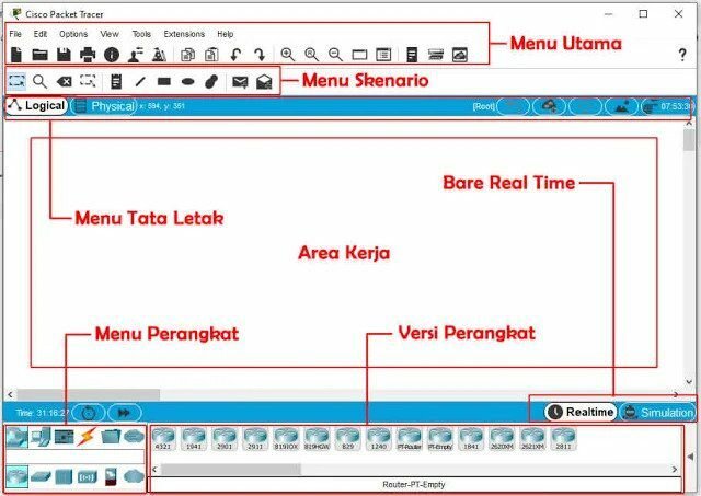Tampilan Cisco Packet Tracer Versi 7.2.1